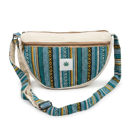 Hemp Drift Boat Bag front view with zip closure and adjustable strap – Khojo