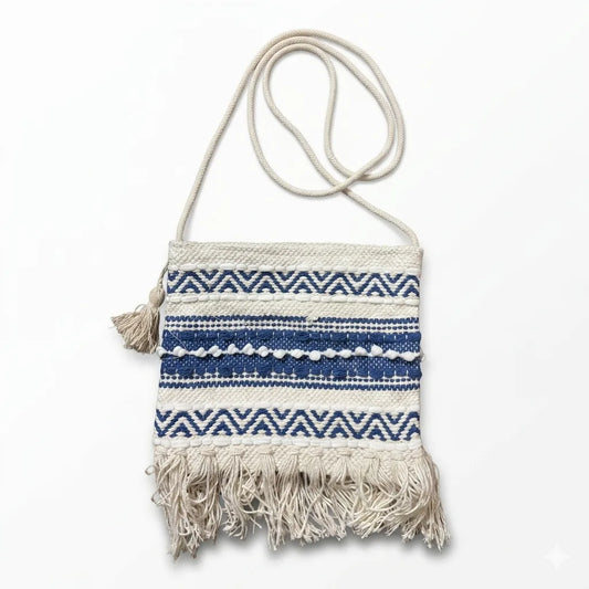 Handwoven cotton sling crossbody bag front view by Khojo