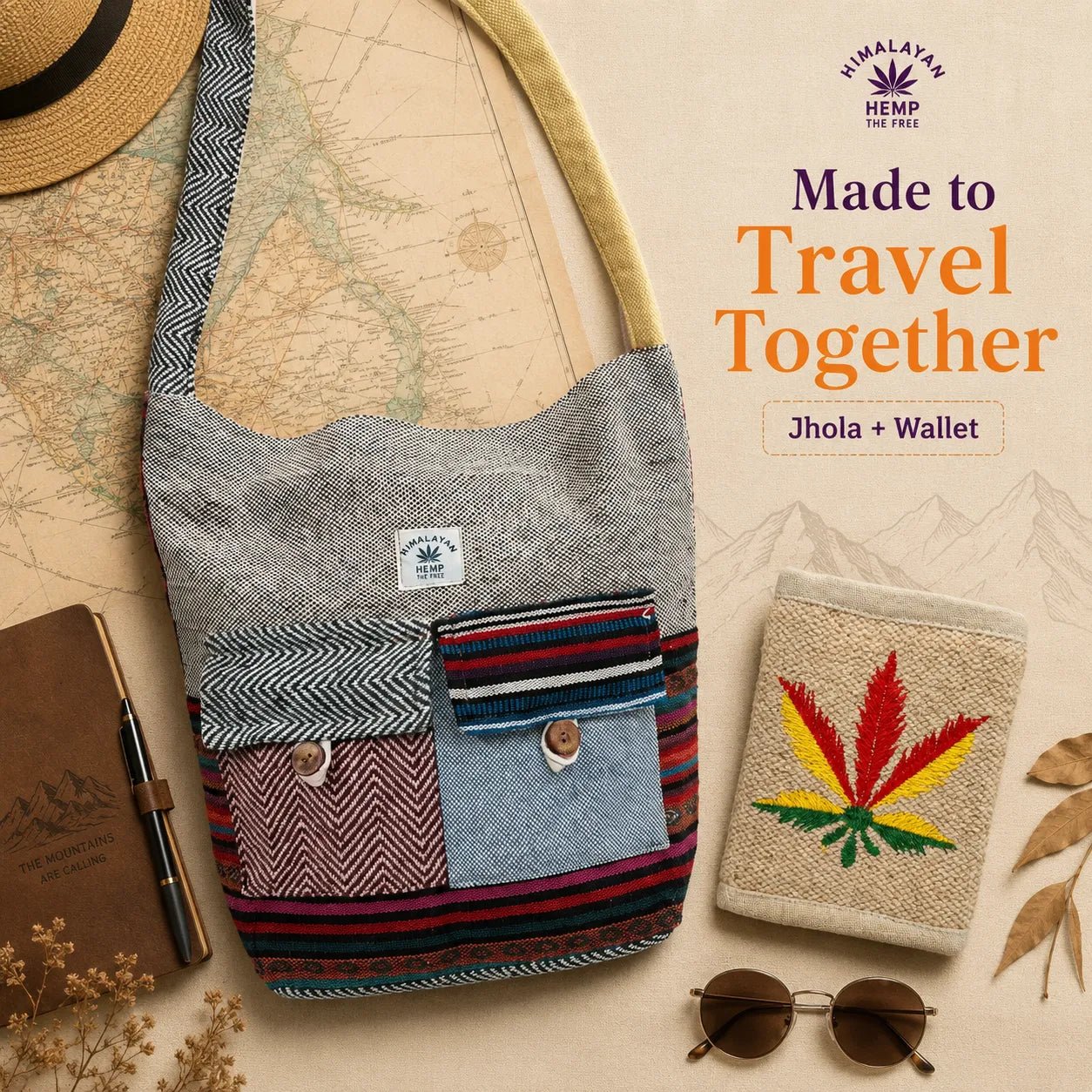 The Carry Set — Hemp Jhola + Hemp Wallet - Hemp Bags - Khojo Store
