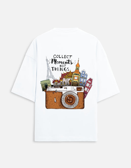 white unisex terry oversized travel t-shirt with inspirational quote graphic design