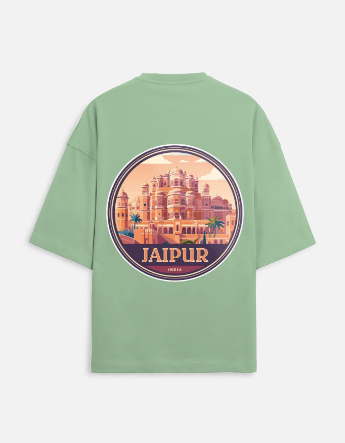 jade unisex terry oversized travel t-shirt with jaipur graphic design