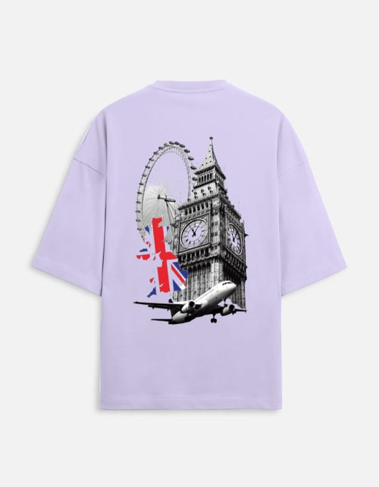 lavender unisex terry oversized travel t-shirt with london graphic design