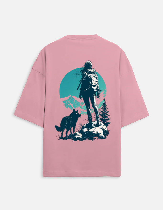 flamingo unisex terry oversized travel t-shirt with mountain-adventure graphic design