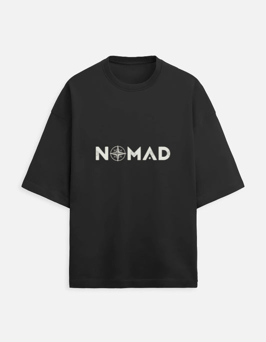 black unisex terry oversized travel t-shirt with nomad quote
