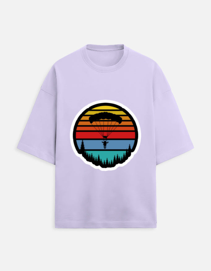 lavender unisex terry oversized travel t-shirt with tree graphic design