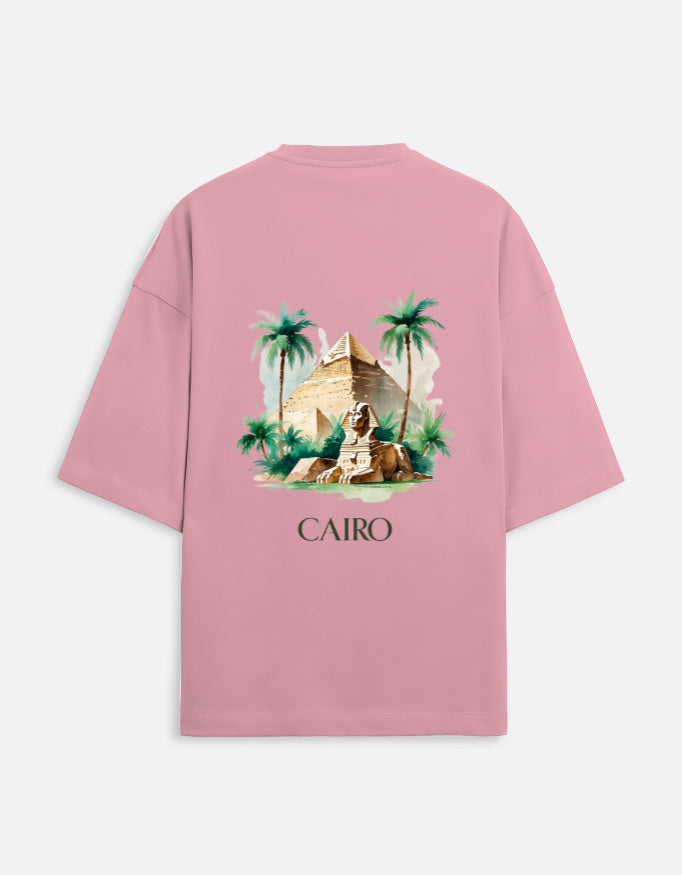 flamingo unisex terry oversized travel t-shirt with pyramid graphic design