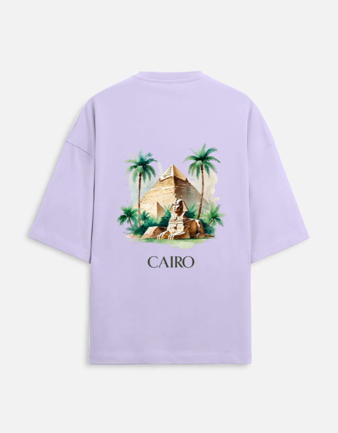 lavender unisex terry oversized travel t-shirt with pyramid graphic design