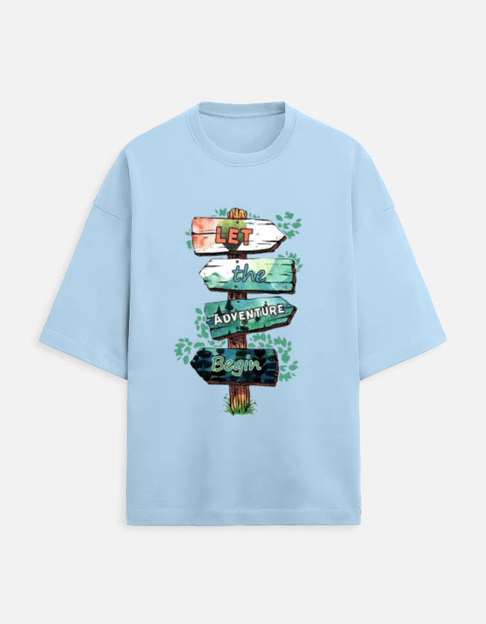 baby blue unisex terry oversized travel t-shirt with travel quote graphic
