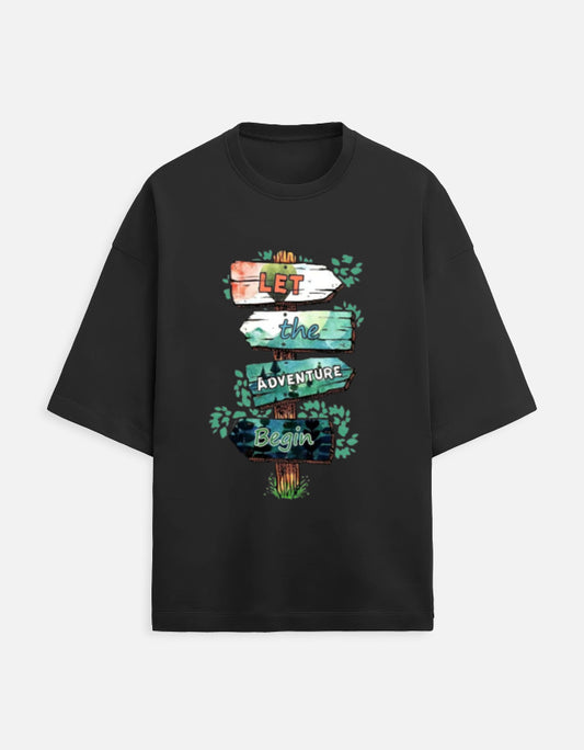 black unisex terry oversized travel t-shirt with travel quote graphic