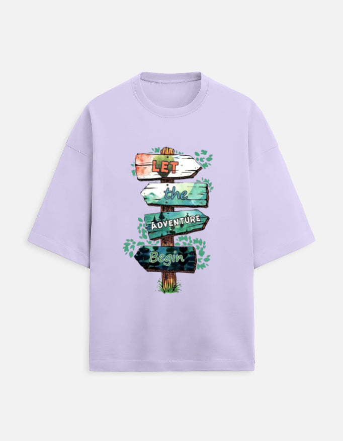 lavender unisex terry oversized travel t-shirt with travel quote graphic