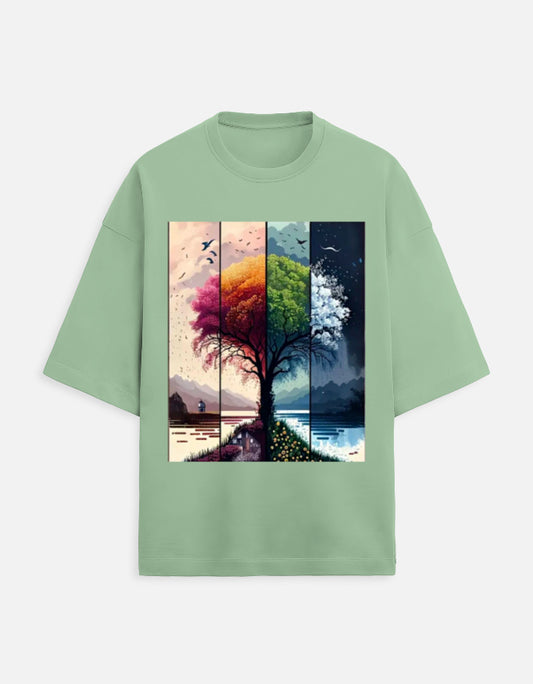 jade unisex terry oversized travel t-shirt with tree graphic design