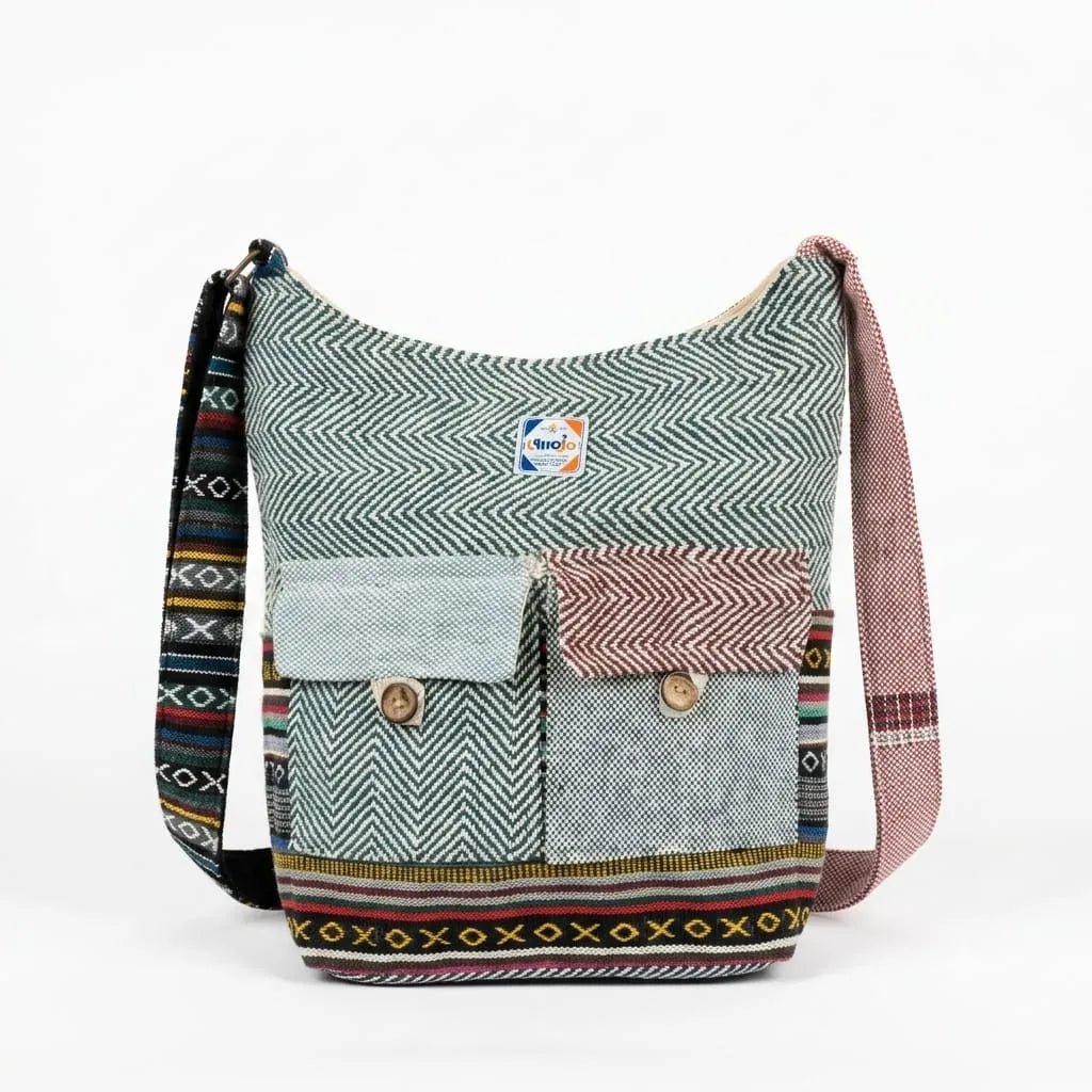 2 Pocket Hemp Jhola Bag for Travel & Everyday Use | Khojo - Hemp Bags - Khojo Store