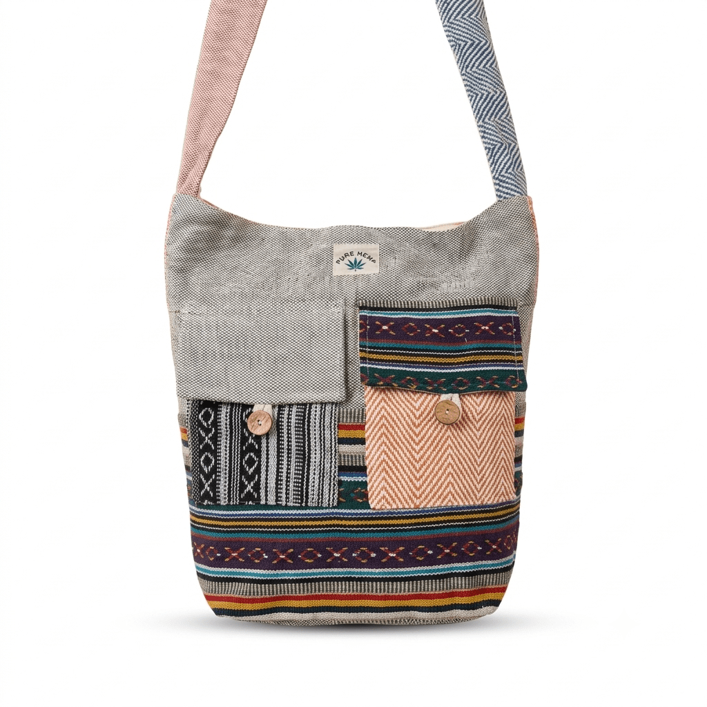 2 Pocket Hemp Jhola Bag for Travel & Everyday Use | Khojo - Hemp Bags - Khojo Store