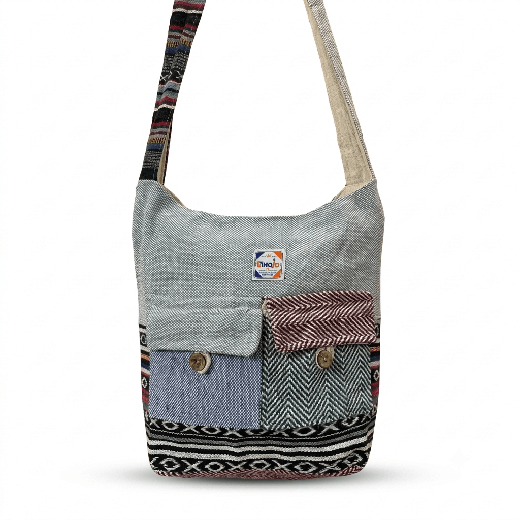 2 Pocket Hemp Jhola Bag for Travel & Everyday Use | Khojo - Hemp Bags - Khojo Store