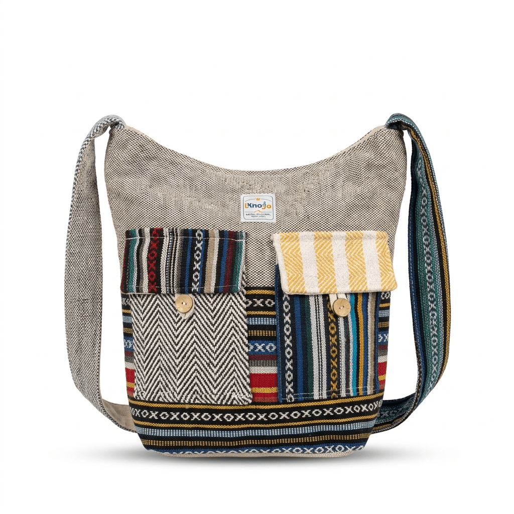 2 Pocket Hemp Jhola Bag for Travel & Everyday Use | Khojo - Hemp Bags - Khojo Store