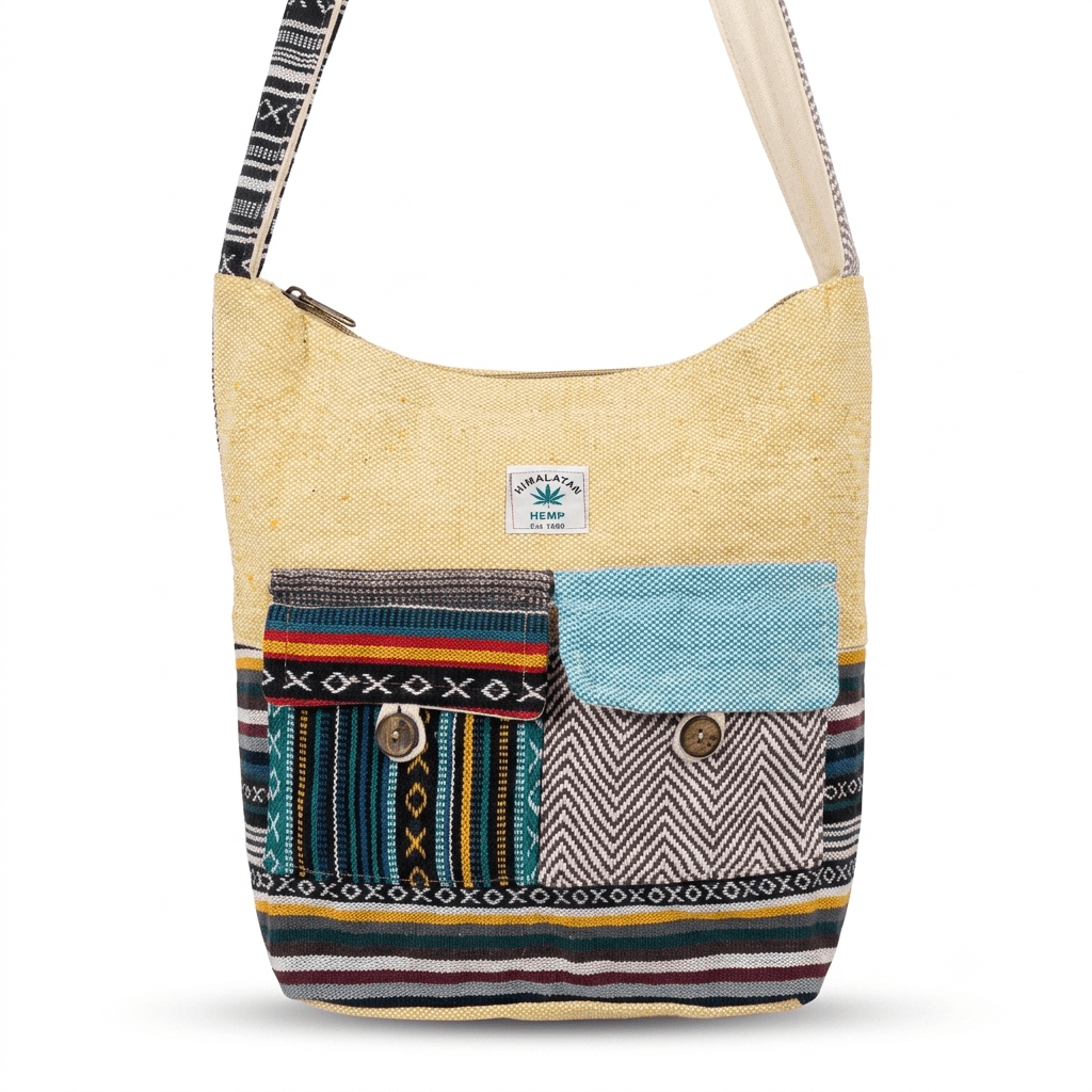 2 Pocket Hemp Jhola Bag for Travel & Everyday Use | Khojo - Hemp Bags - Khojo Store
