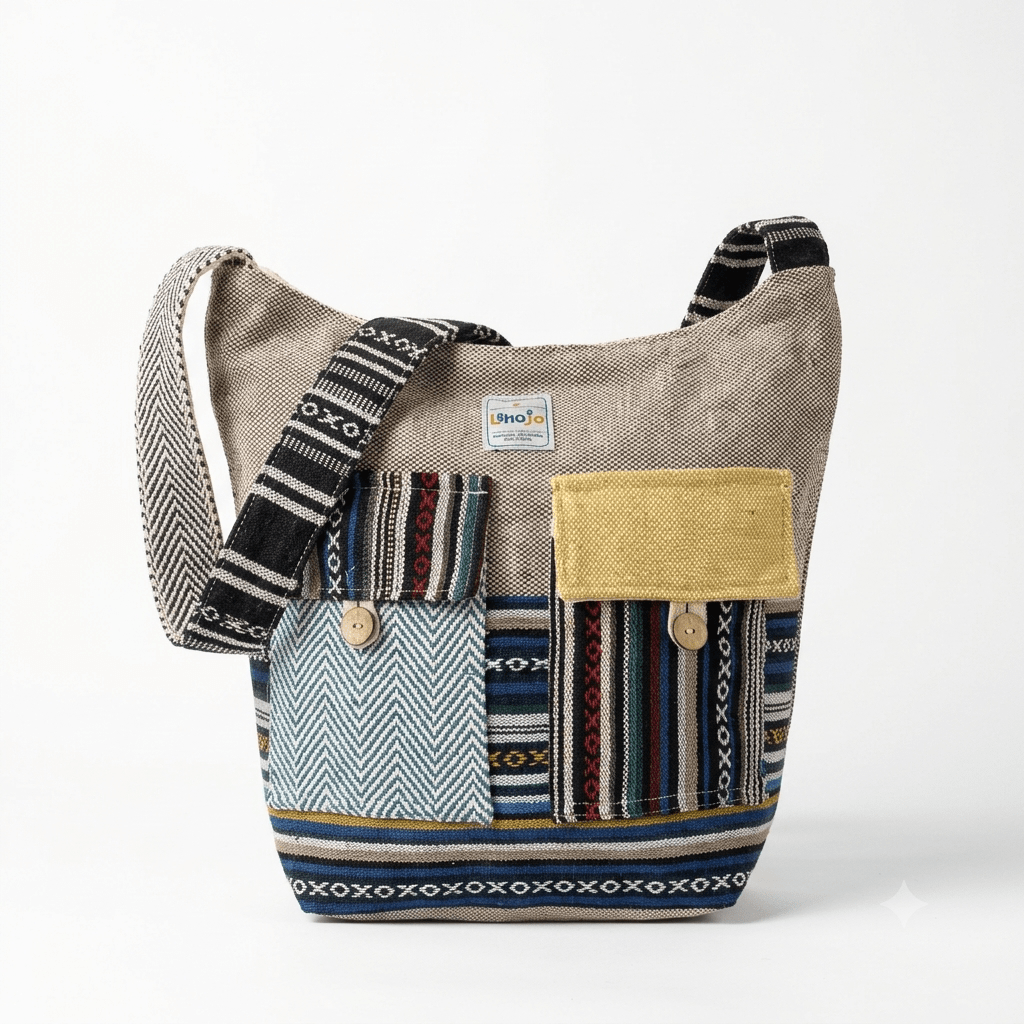 2 Pocket Hemp Jhola Bag for Travel & Everyday Use | Khojo - Hemp Bags - Khojo Store