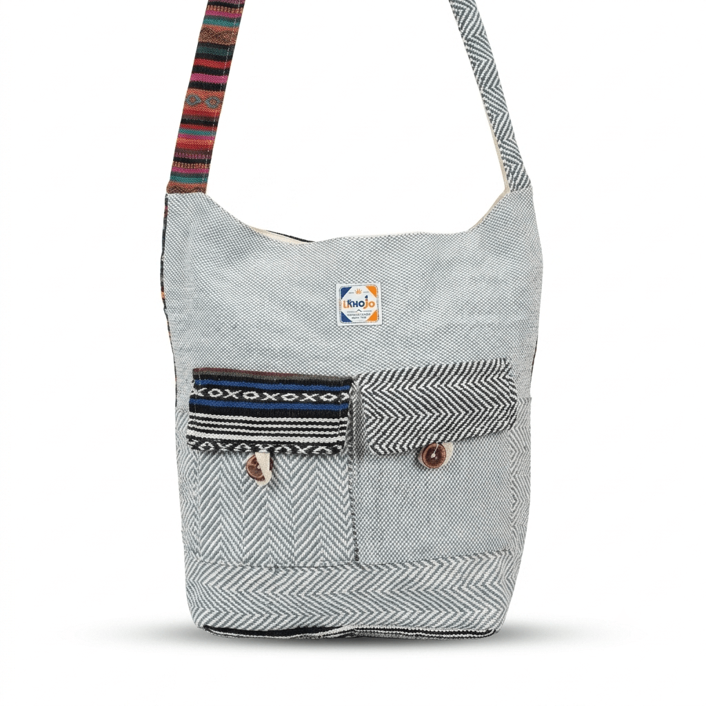 2 Pocket Hemp Jhola Bag for Travel & Everyday Use | Khojo - Hemp Bags - Khojo Store