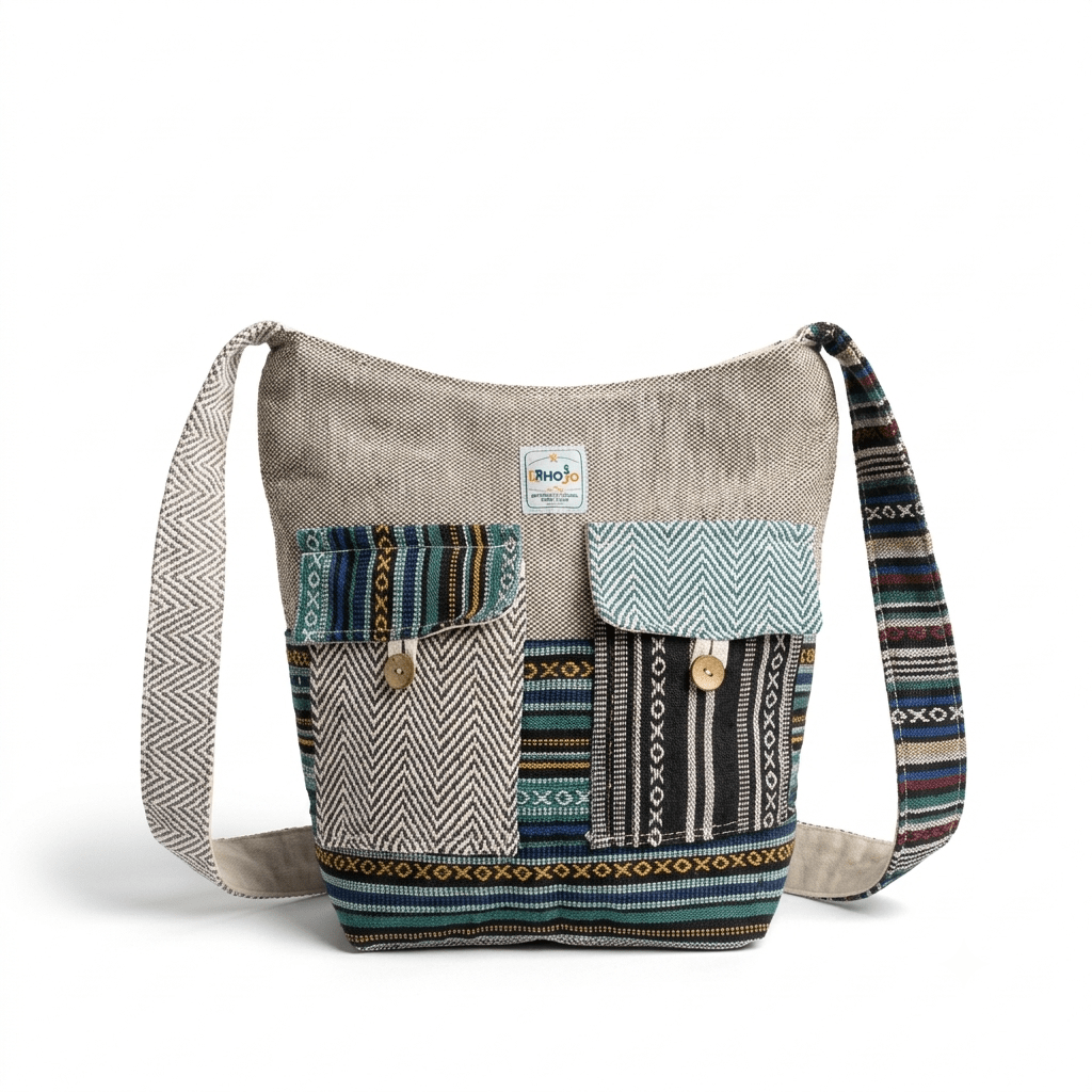 2 Pocket Hemp Jhola Bag for Travel & Everyday Use | Khojo - Hemp Bags - Khojo Store