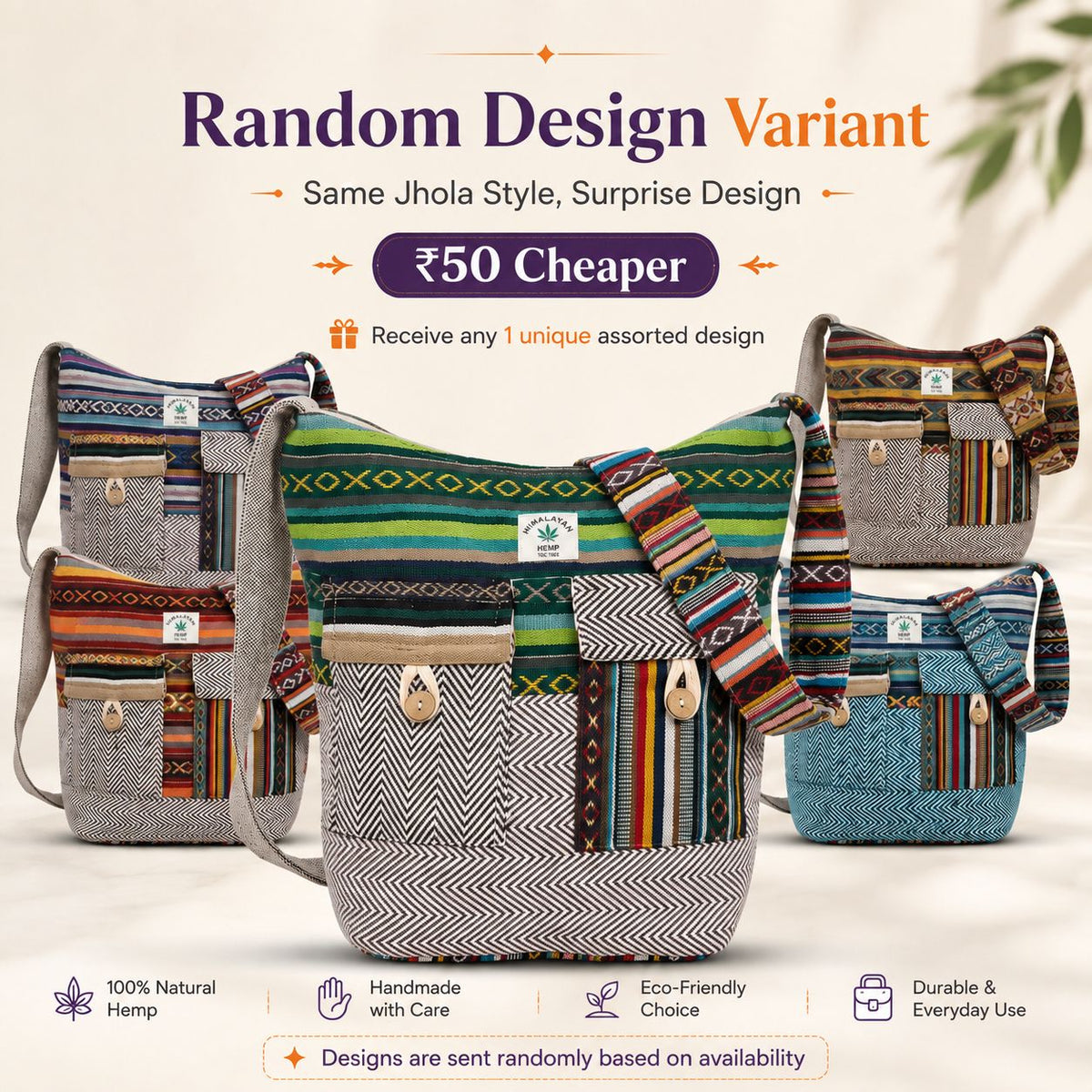 2 Pocket Hemp Jhola Bag for Travel & Everyday Use | Khojo - Hemp Bags - Khojo Store