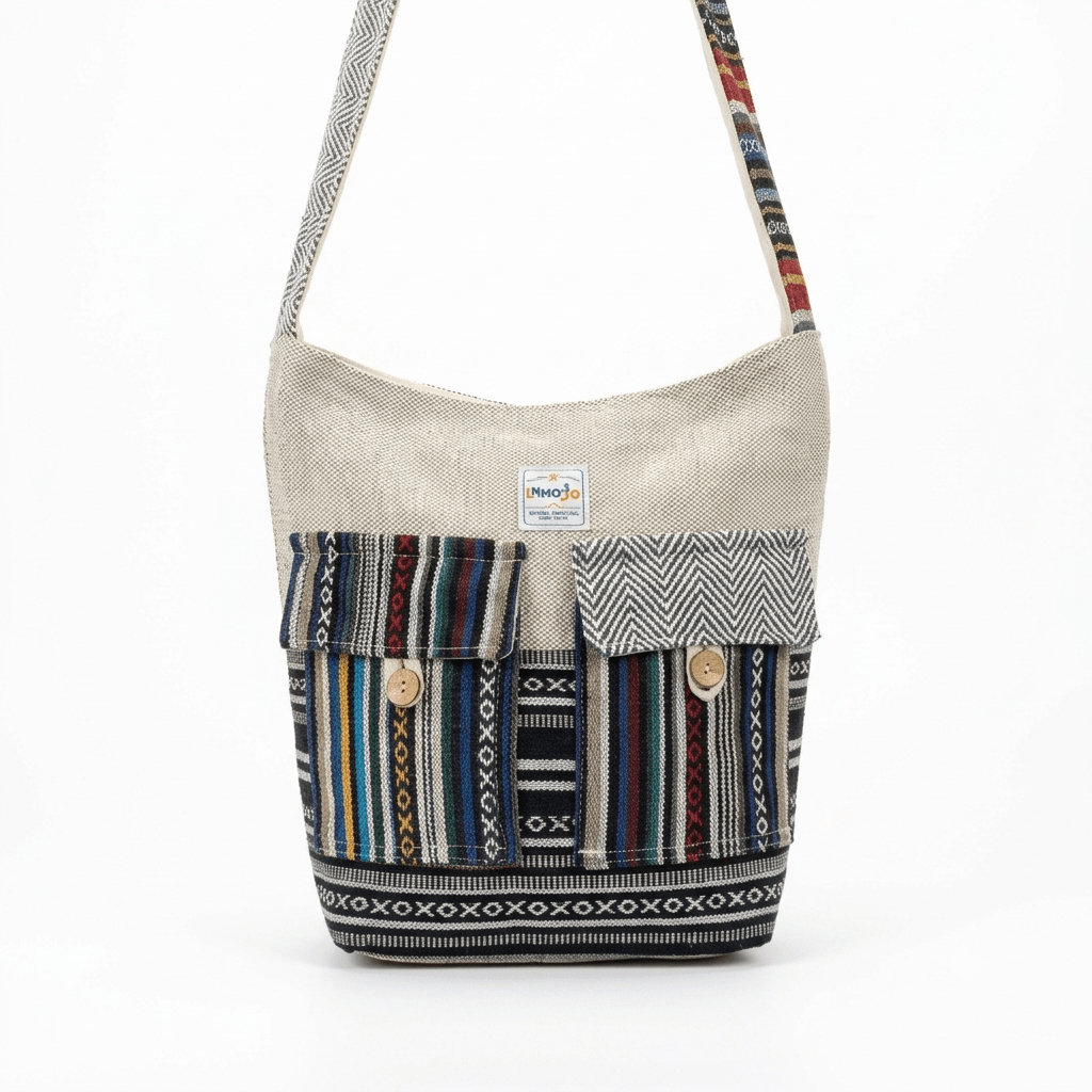 2 Pocket Hemp Jhola Bag for Travel & Everyday Use | Khojo - Hemp Bags - Khojo Store