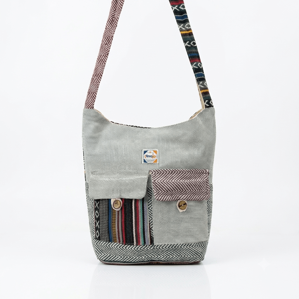 2 Pocket Hemp Jhola Bag for Travel & Everyday Use | Khojo - Hemp Bags - Khojo Store