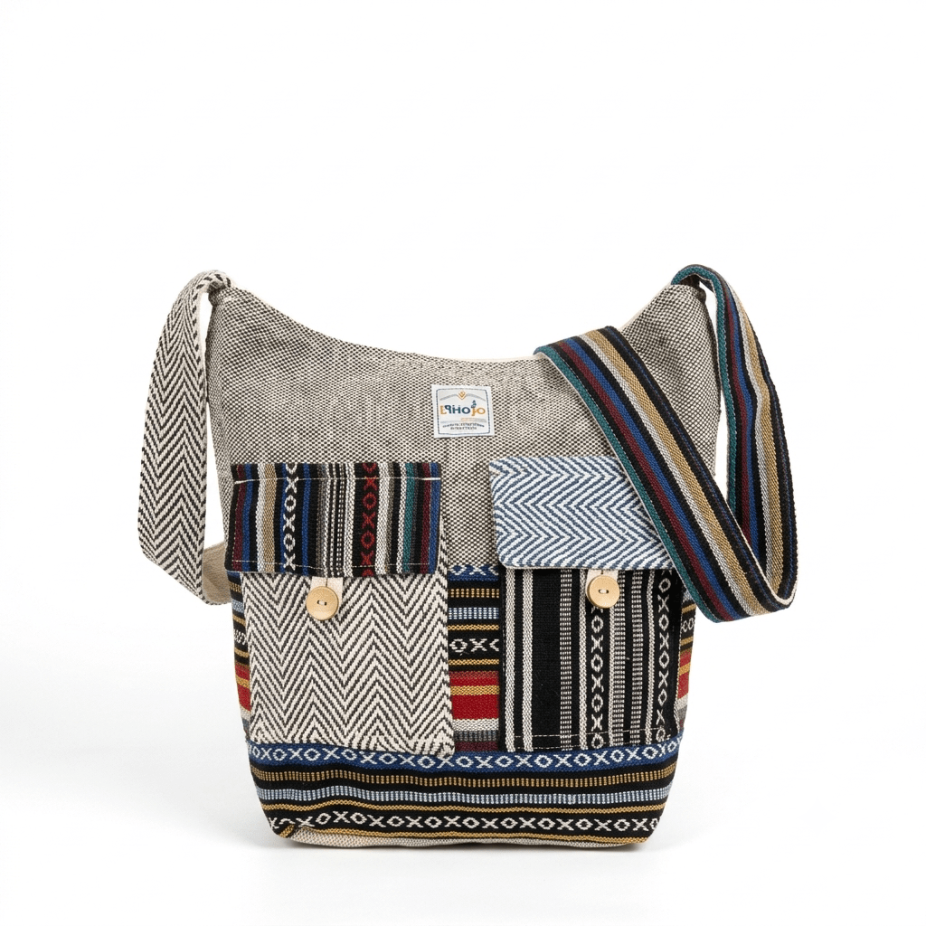 2 Pocket Hemp Jhola Bag for Travel & Everyday Use | Khojo - Hemp Bags - Khojo Store