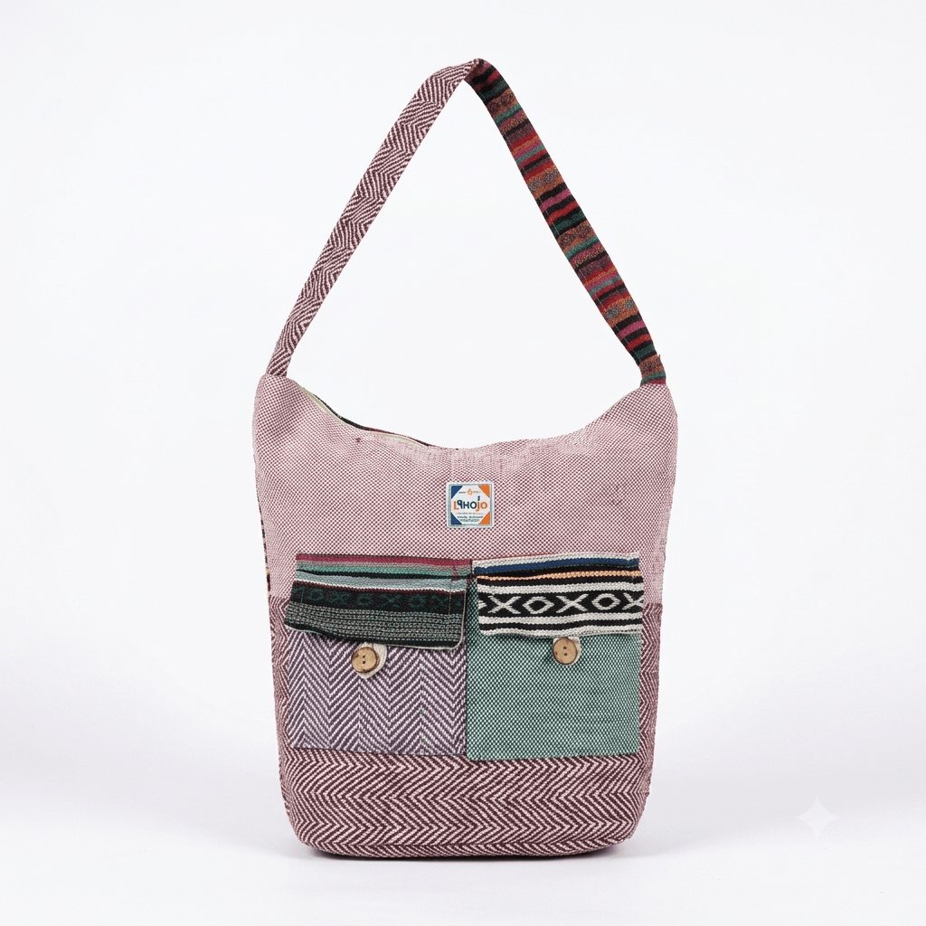 2 Pocket Hemp Jhola Bag for Travel & Everyday Use | Khojo - Hemp Bags - Khojo Store