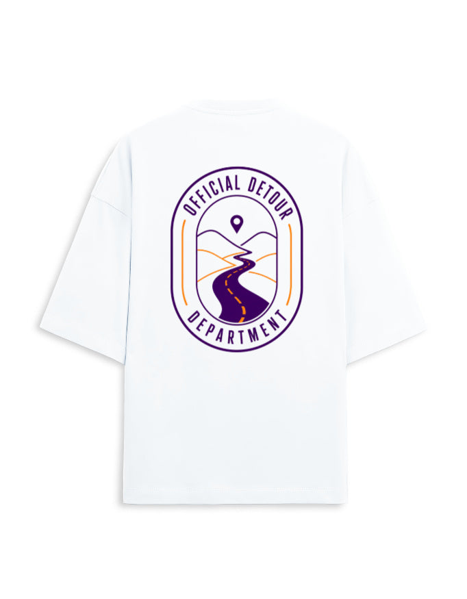 Detour Department oversized terry travel t-shirt – back print, unisex drop-shoulder fit | Khojo