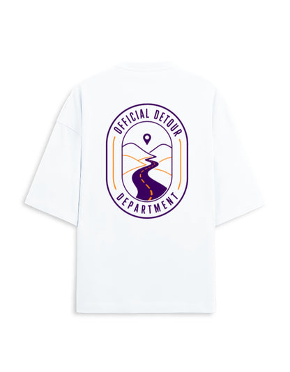 Detour Department oversized terry travel t-shirt – back print, unisex drop-shoulder fit | Khojo