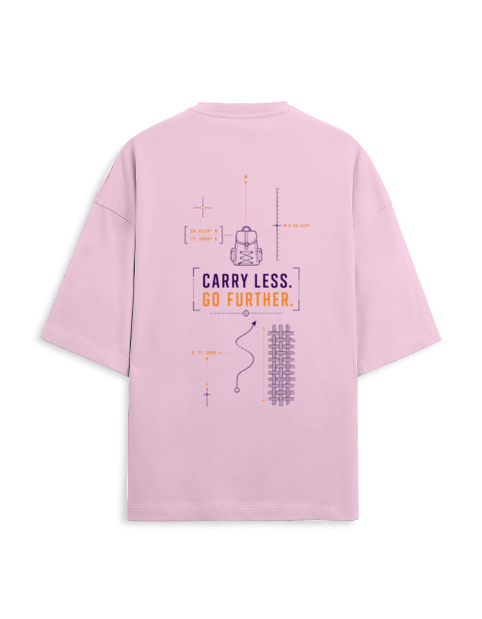 Carry Less Go Further oversized terry minimalist travel t-shirt – back print, unisex drop-shoulder fit | Khojo