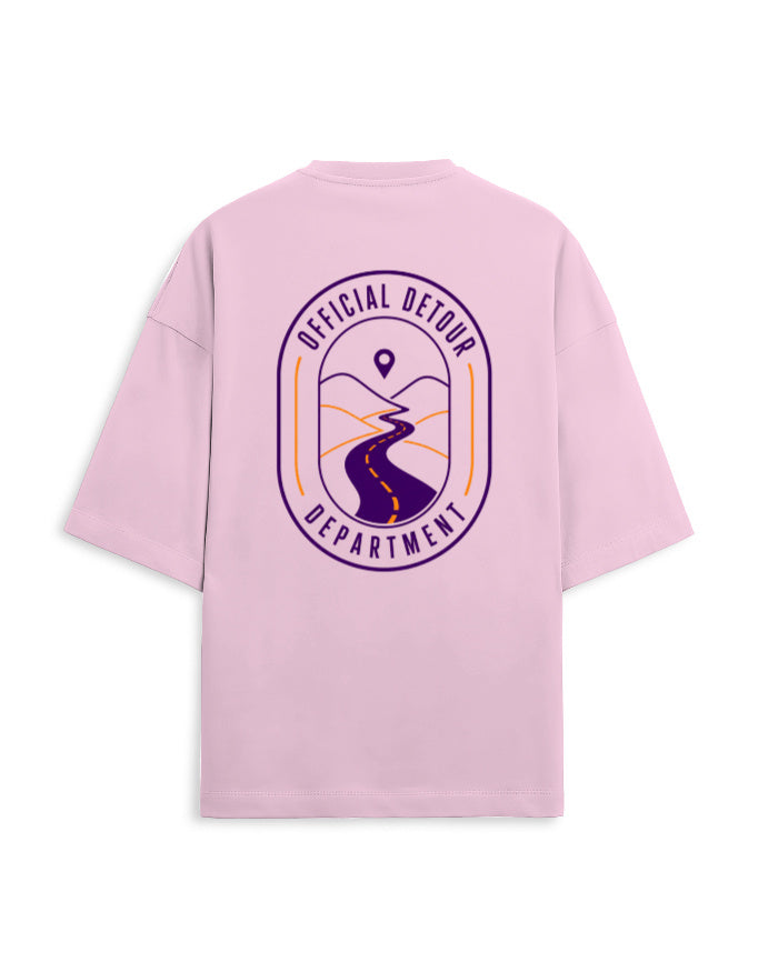 Detour Department oversized terry travel t-shirt – back print, unisex drop-shoulder fit | Khojo