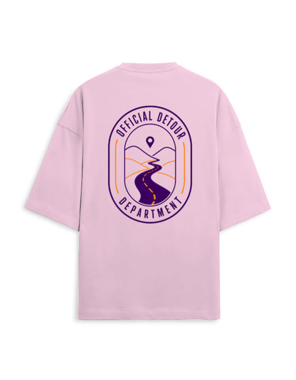 Detour Department oversized terry travel t-shirt – back print, unisex drop-shoulder fit | Khojo