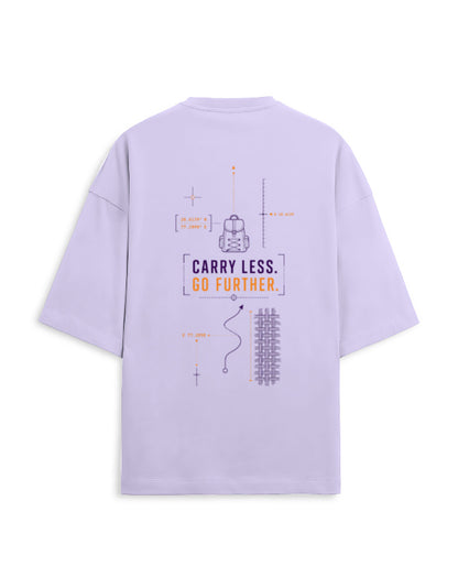 Carry Less Go Further oversized terry minimalist travel t-shirt – back print, unisex drop-shoulder fit | Khojo