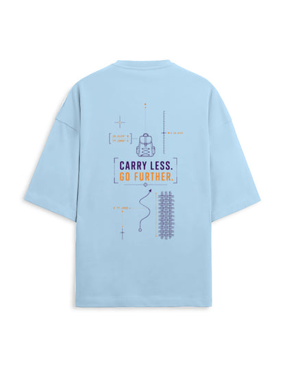 Carry Less Go Further oversized terry minimalist travel t-shirt – back print, unisex drop-shoulder fit | Khojo