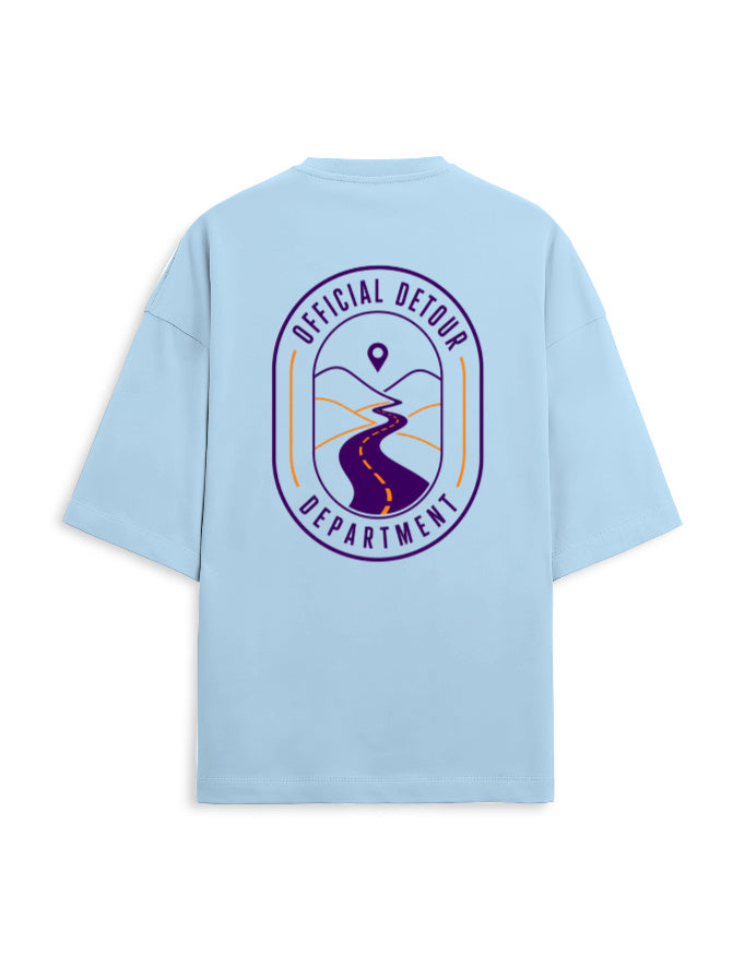 Detour Department oversized terry travel t-shirt – back print, unisex drop-shoulder fit | Khojo