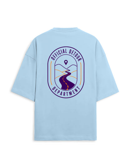 Detour Department oversized terry travel t-shirt – back print, unisex drop-shoulder fit | Khojo