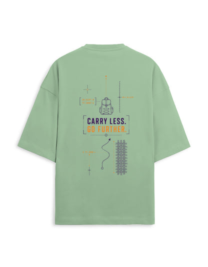 Carry Less Go Further oversized terry minimalist travel t-shirt – back print, unisex drop-shoulder fit | Khojo