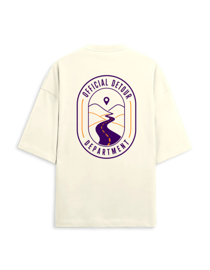 Detour Department oversized terry travel t-shirt – back print, unisex drop-shoulder fit | Khojo