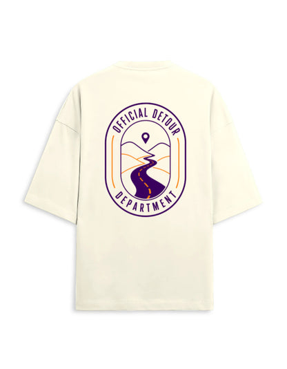 Detour Department oversized terry travel t-shirt – back print, unisex drop-shoulder fit | Khojo