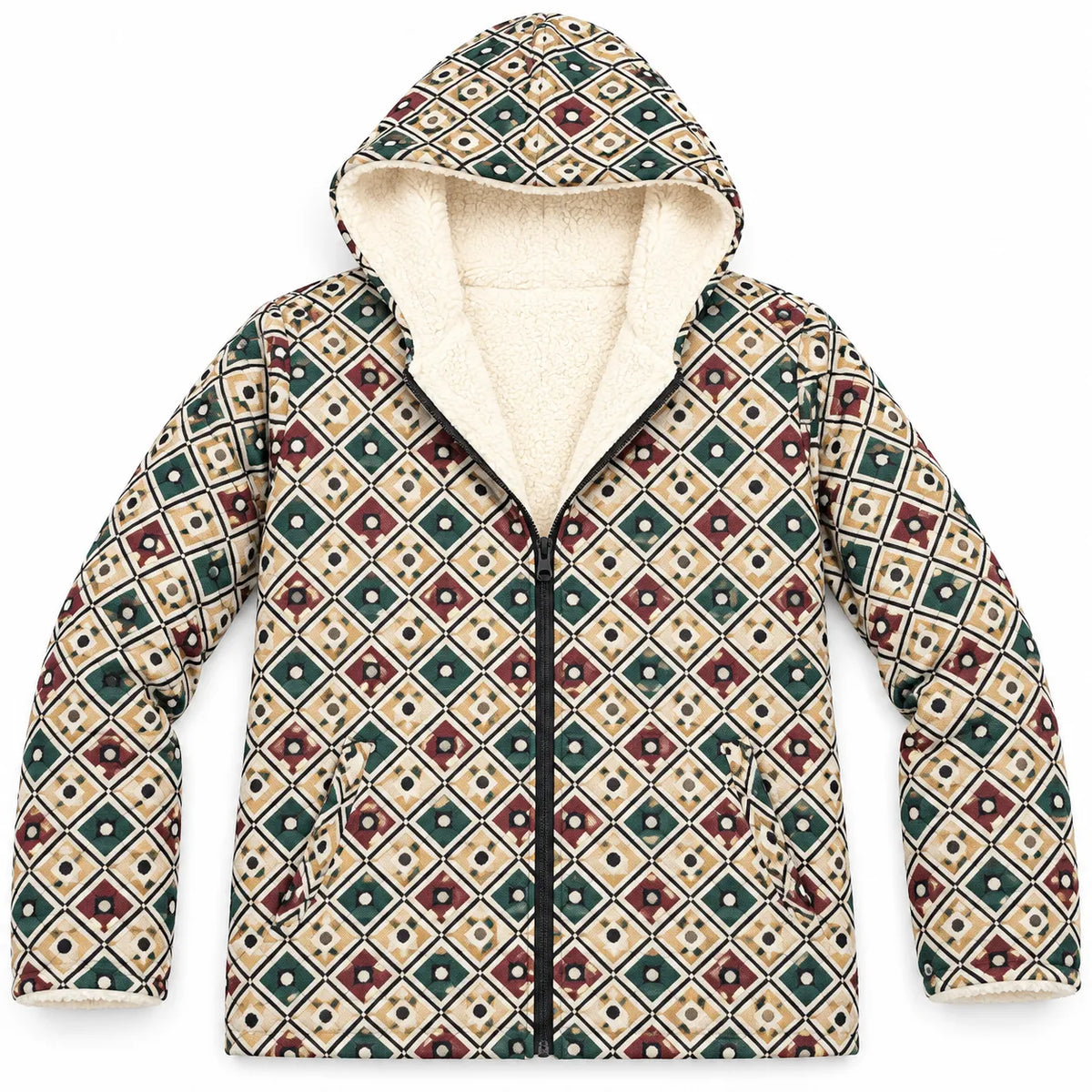Khojo Kaarwan Jacket – Sherpa-Lined Jacquard Hooded Winter Jacket