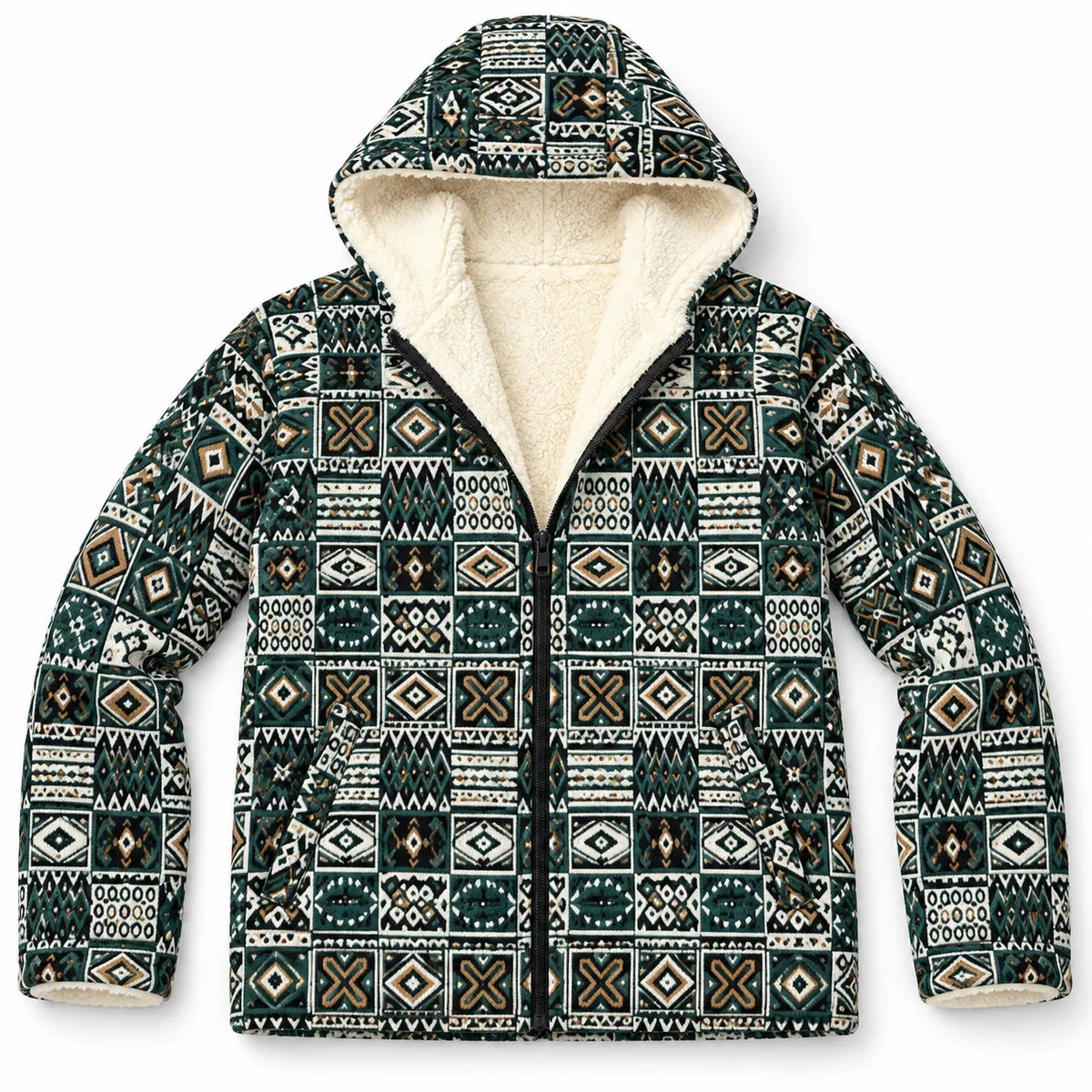 Khojo Kaarwan Jacket – Sherpa-Lined Jacquard Hooded Winter Jacket