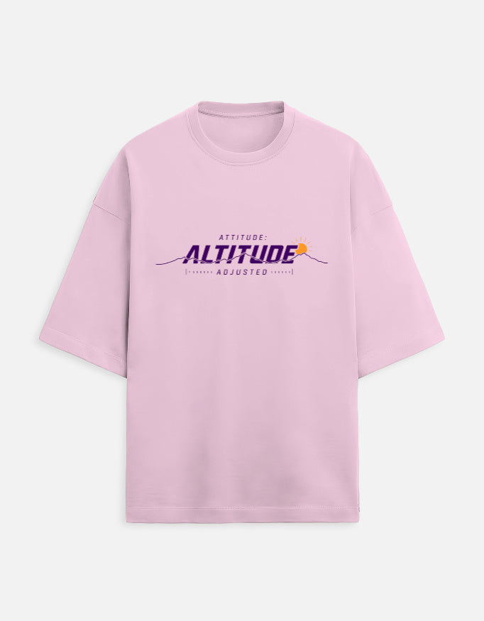 Altitude Adjusted oversized terry mountain travel t-shirt – front print, unisex drop-shoulder fit | Khojo