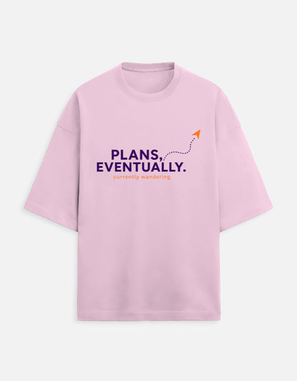 Plans, Eventually oversized terry travel t-shirt – front print, unisex drop-shoulder fit | Khojo