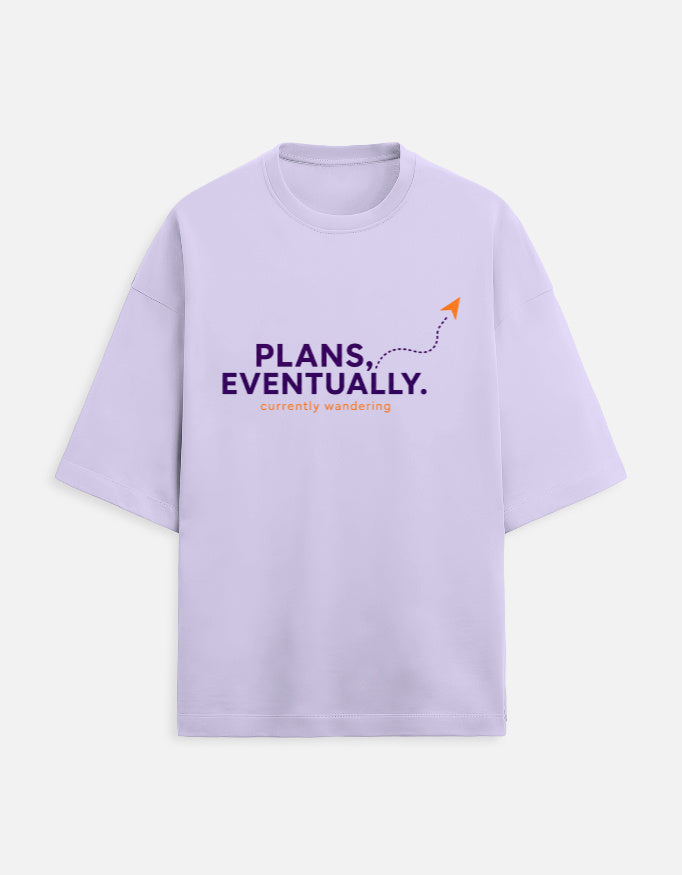 Plans, Eventually oversized terry travel t-shirt – front print, unisex drop-shoulder fit | Khojo