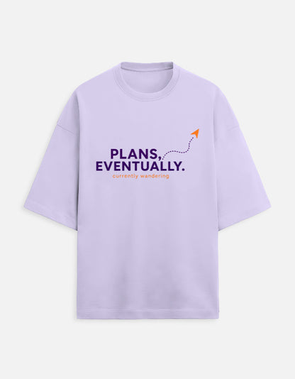 Plans, Eventually oversized terry travel t-shirt – front print, unisex drop-shoulder fit | Khojo