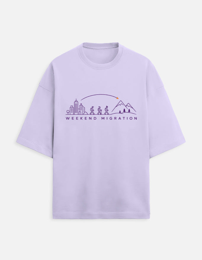 Weekend Migration oversized travel tee – Lavender – Khojo Store