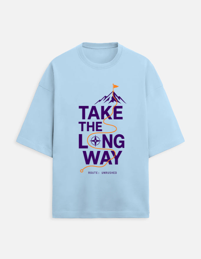 Take the Long Way oversized travel tee – Baby Blue – Khojo Store