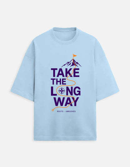 Take the Long Way oversized travel tee – Baby Blue – Khojo Store