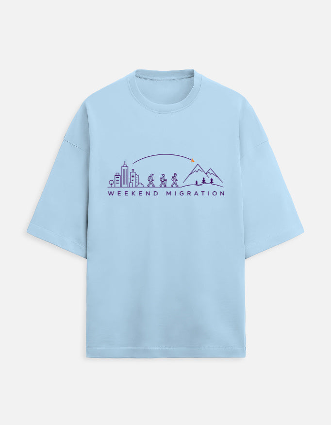 Weekend Migration oversized travel tee – Baby Blue – Khojo Store